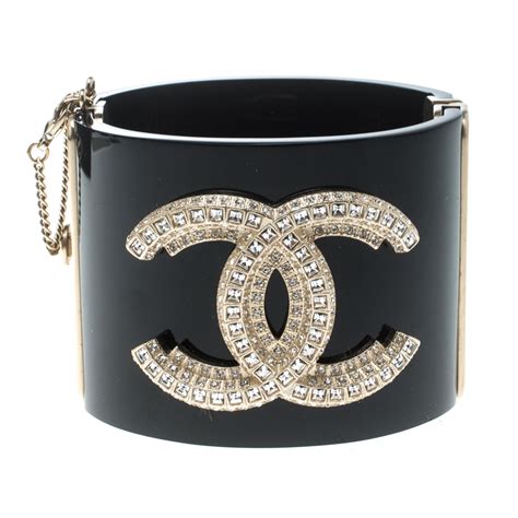 chanel black acryclic cuff bracelet|chanel chain cuff bracelet.